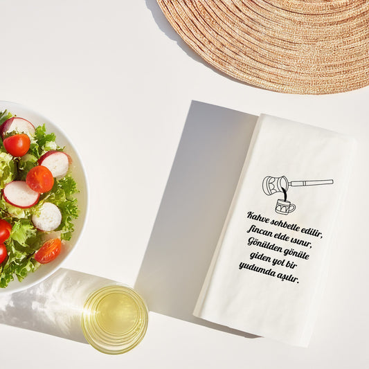 Kahve Desenli Baskılı Peçete – Minimal Cezve ve Fincan Tasarım