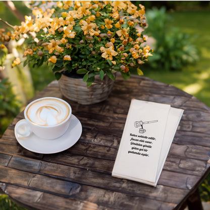 Kahve Desenli Baskılı Peçete – Minimal Cezve ve Fincan Tasarım