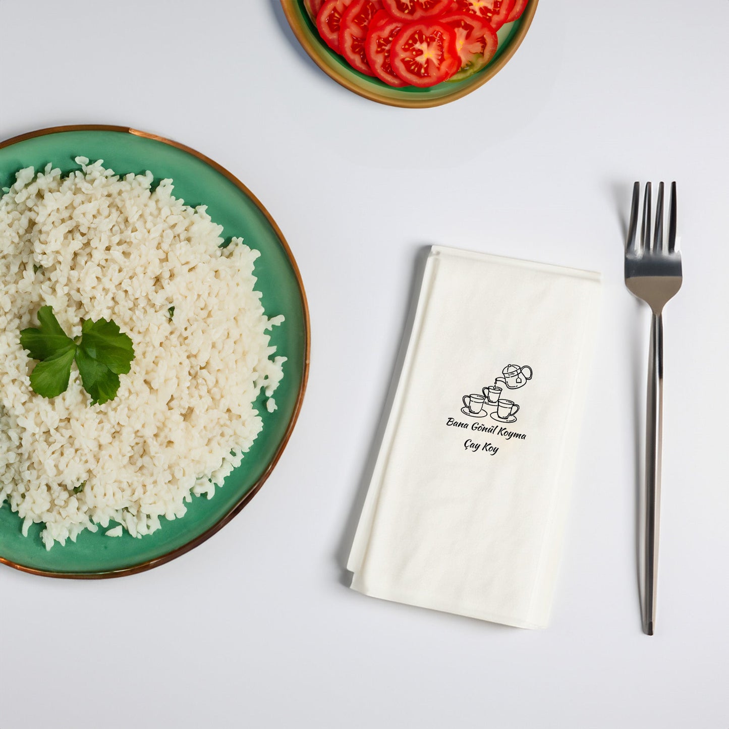 Kahve Desenli Baskılı Peçete – Kalpli İki Kahve Fincanı Minimal Tasarım