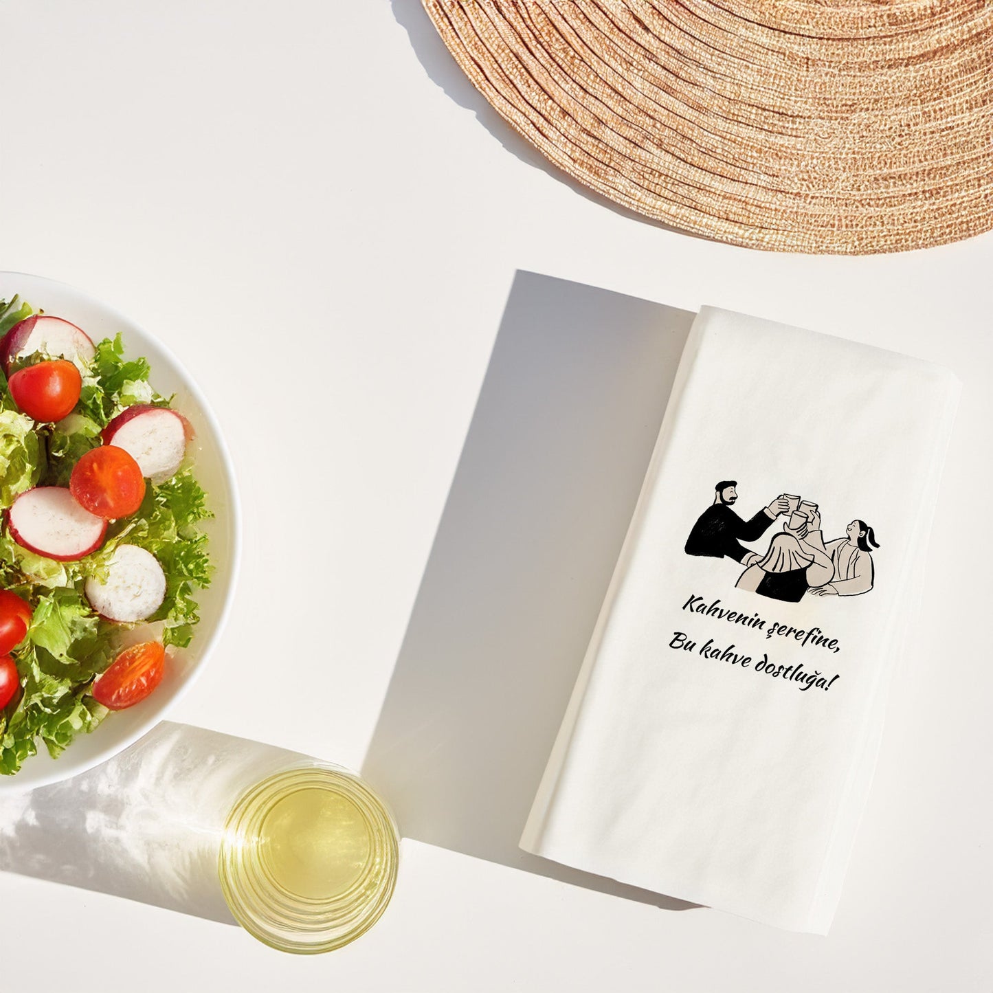 Kahve Sohbeti Temalı Baskılı Peçete – Dostlarla Kahve Keyfi Tasarım