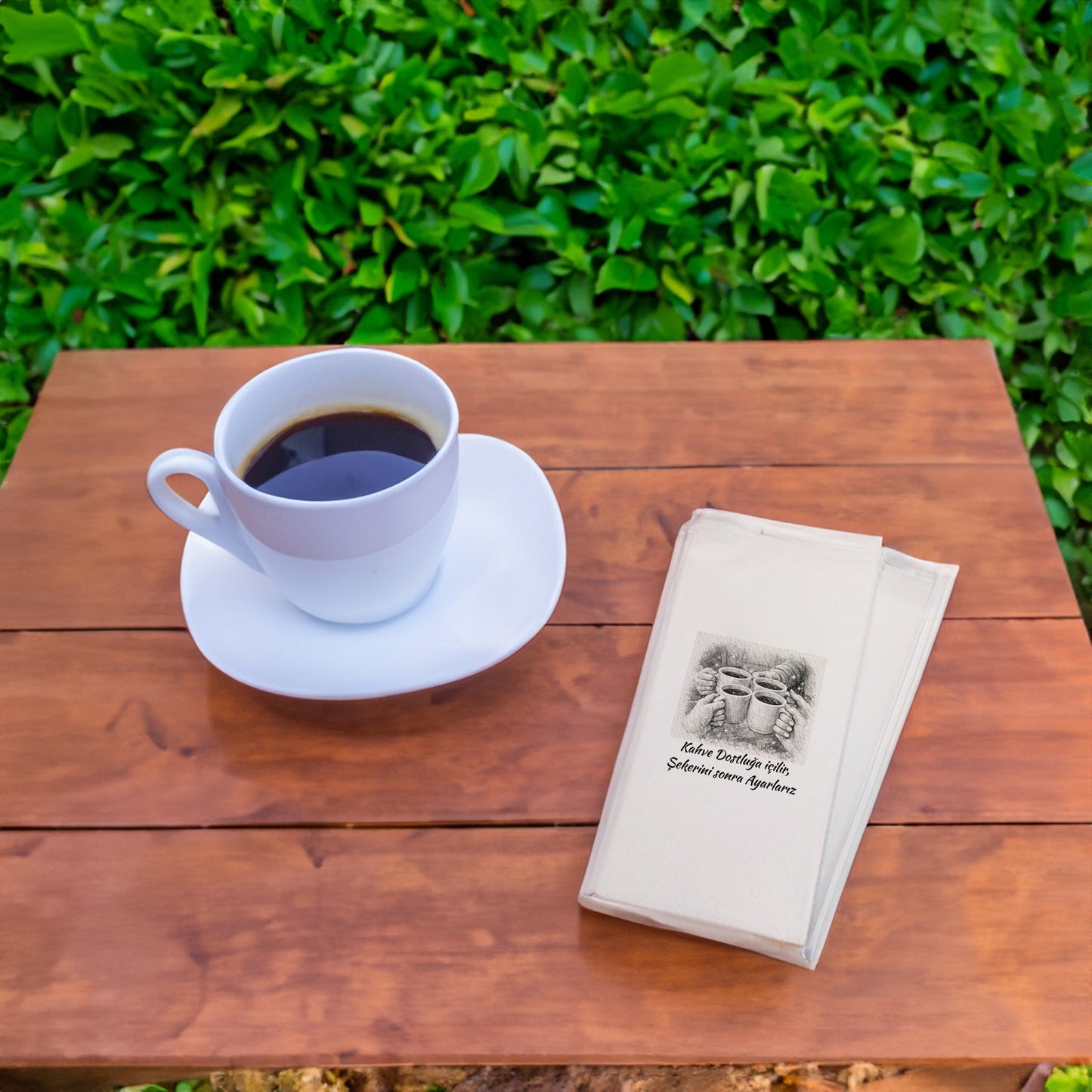 Dostluk Temalı Baskılı Peçete – Birlikte Kahve Keyfi Eskiz Tasarım