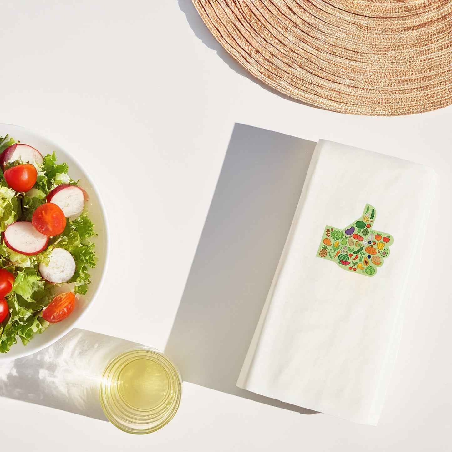 Healthy Life Thumbs Up Baskılı Peçete – 33x33cm Çift Katlı, 20’li Paket | Sebze Meyve Temalı Sağlıklı Yaşam Peçetesi