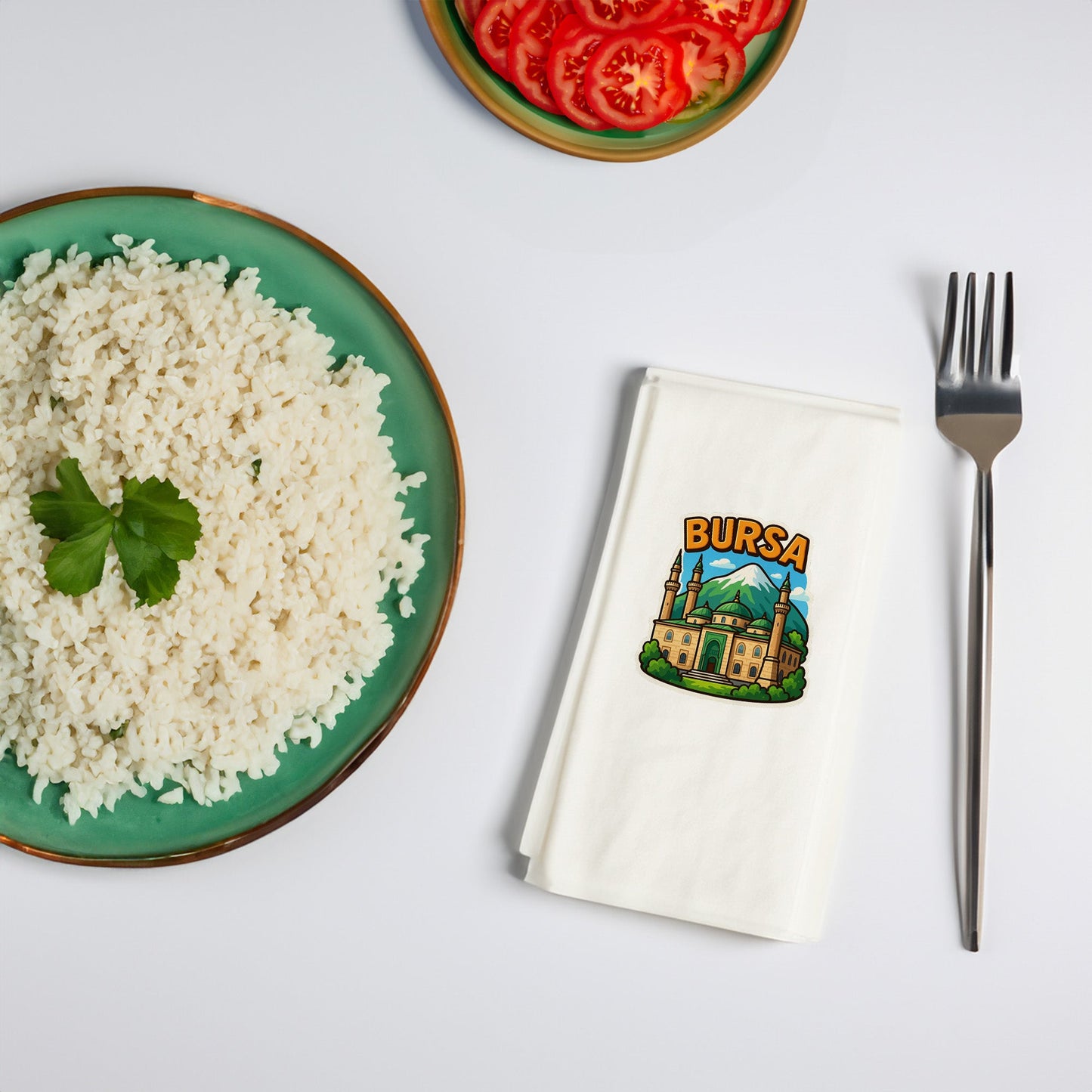 Bursa Şehir Desenli Baskılı Peçete | Ulucami Motifli Özel Tasarım Sofra Peçetesi