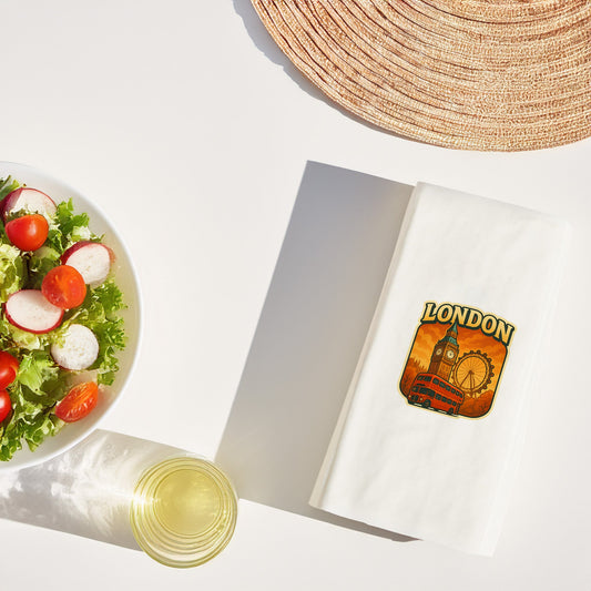 London Şehir Desenli Baskılı Peçete | Big Ben ve Kırmızı Otobüs Temalı Sofra Peçetesi