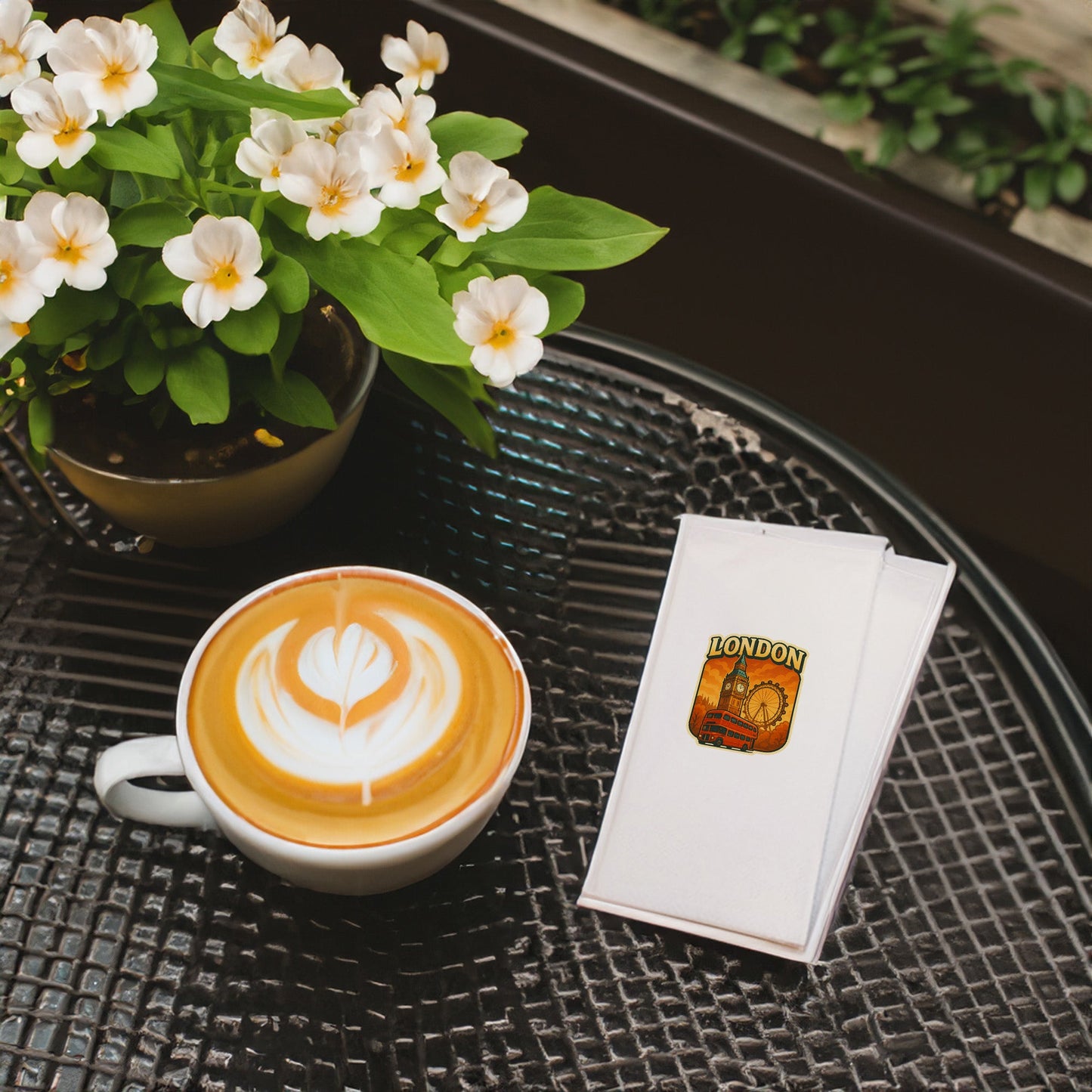 London Şehir Desenli Baskılı Peçete | Big Ben ve Kırmızı Otobüs Temalı Sofra Peçetesi