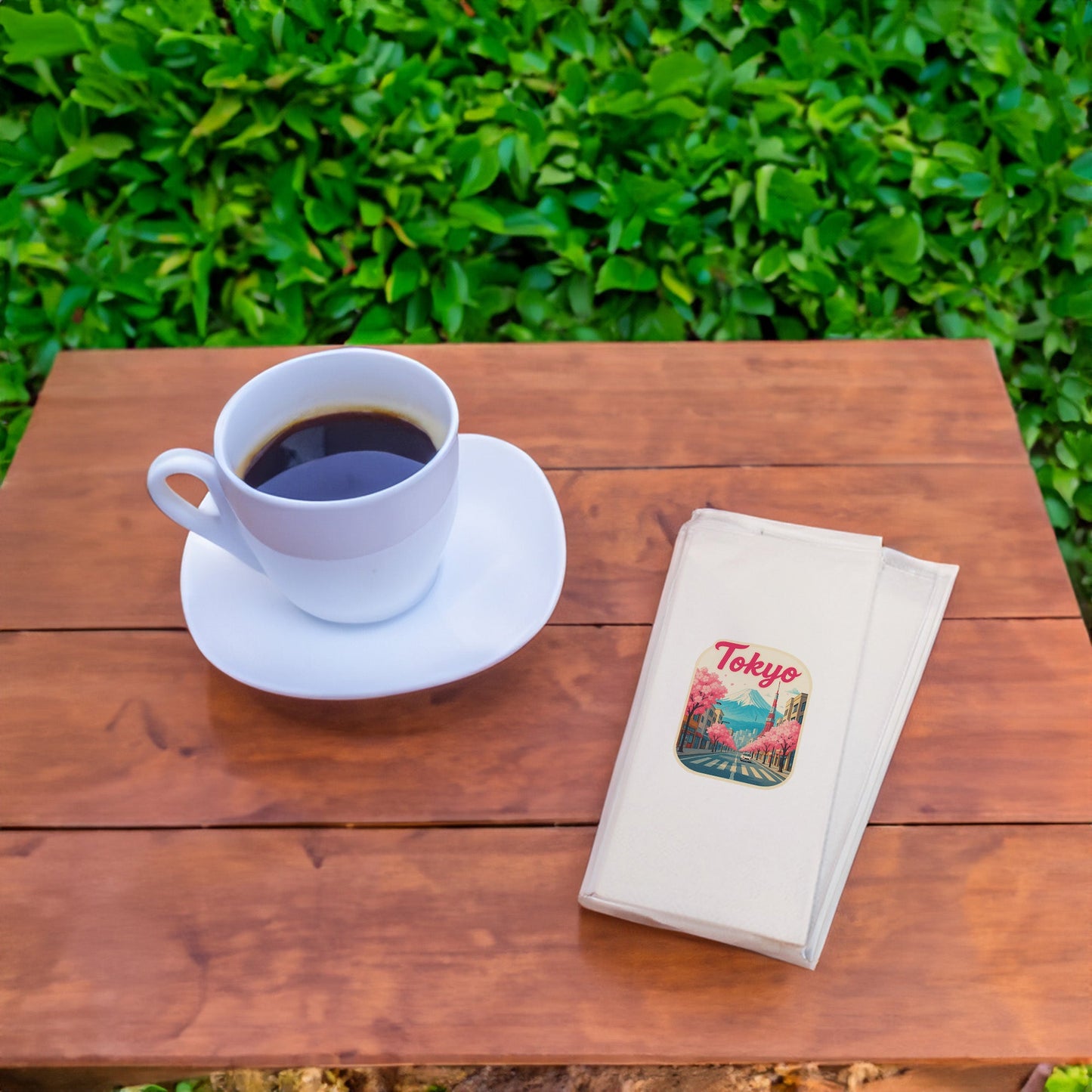 Tokyo Şehir Desenli Baskılı Peçete | Sakura ve Fuji Dağı Temalı Sofra Peçetesi