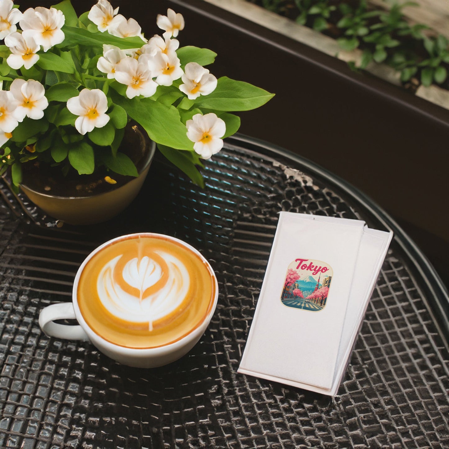 Tokyo Şehir Desenli Baskılı Peçete | Sakura ve Fuji Dağı Temalı Sofra Peçetesi