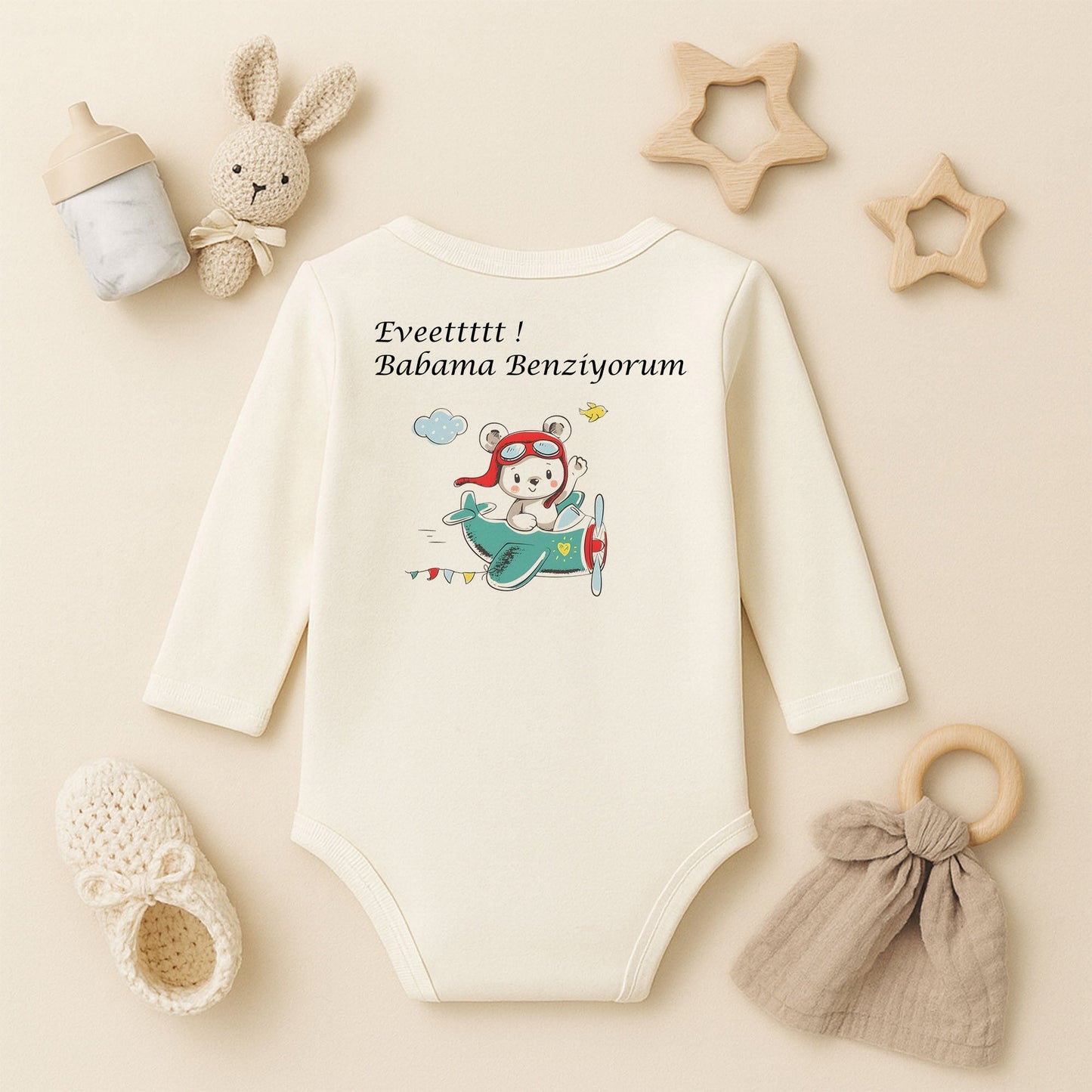 Kişiye Özel Bebek Zıbını – Pilot Ayıcık Tasarım | 1–36 Ay