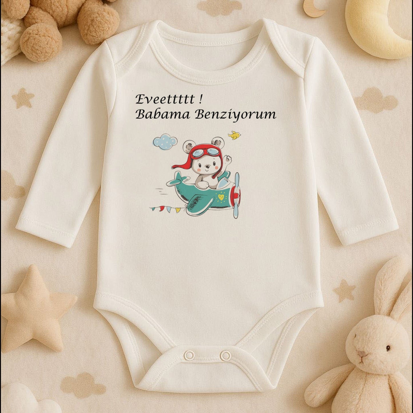 Kişiye Özel Bebek Zıbını – Pilot Ayıcık Tasarım | 1–36 Ay