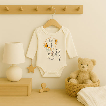 Kişiye Özel Bebek Zıbını – Bal Arısı & Kuzucuk Tasarım | 1–24 Ay