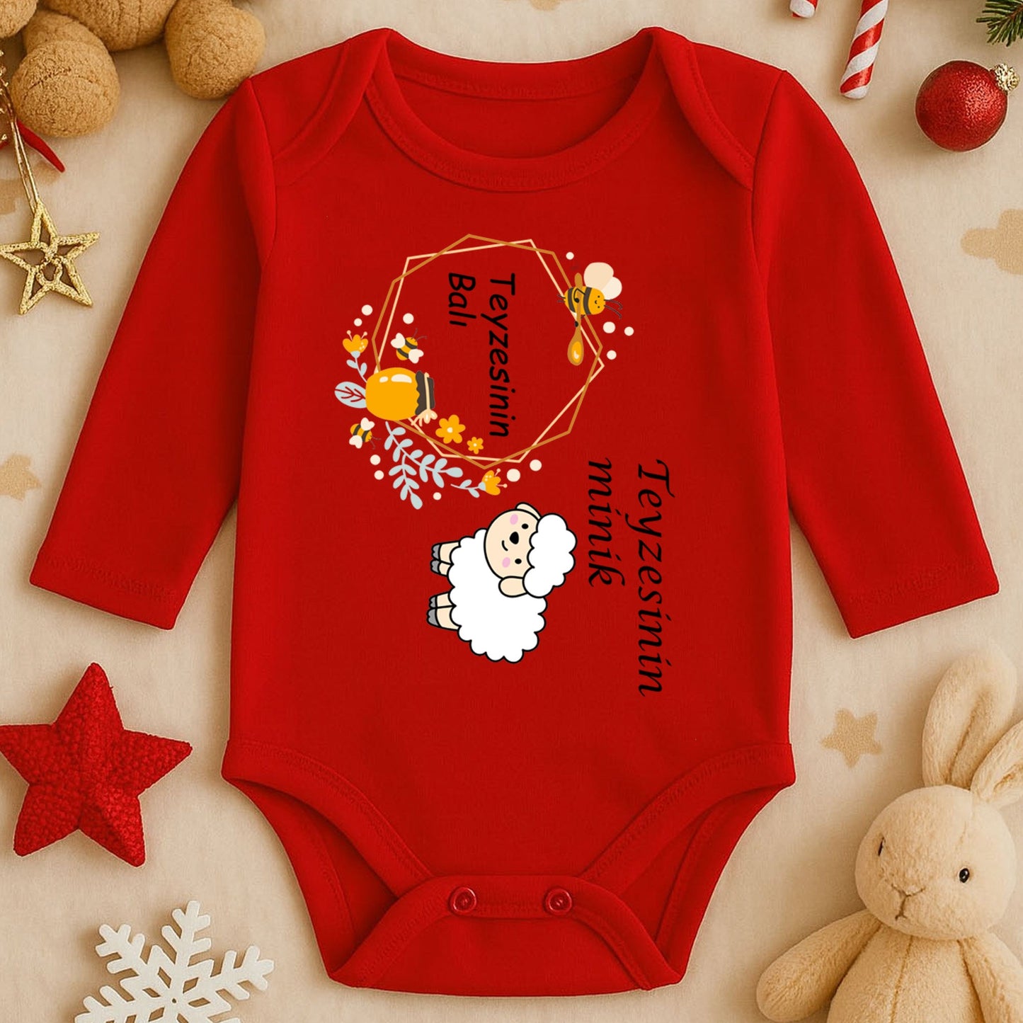 Kişiye Özel Bebek Zıbını – Bal Arısı & Kuzucuk Tasarım | 1–24 Ay