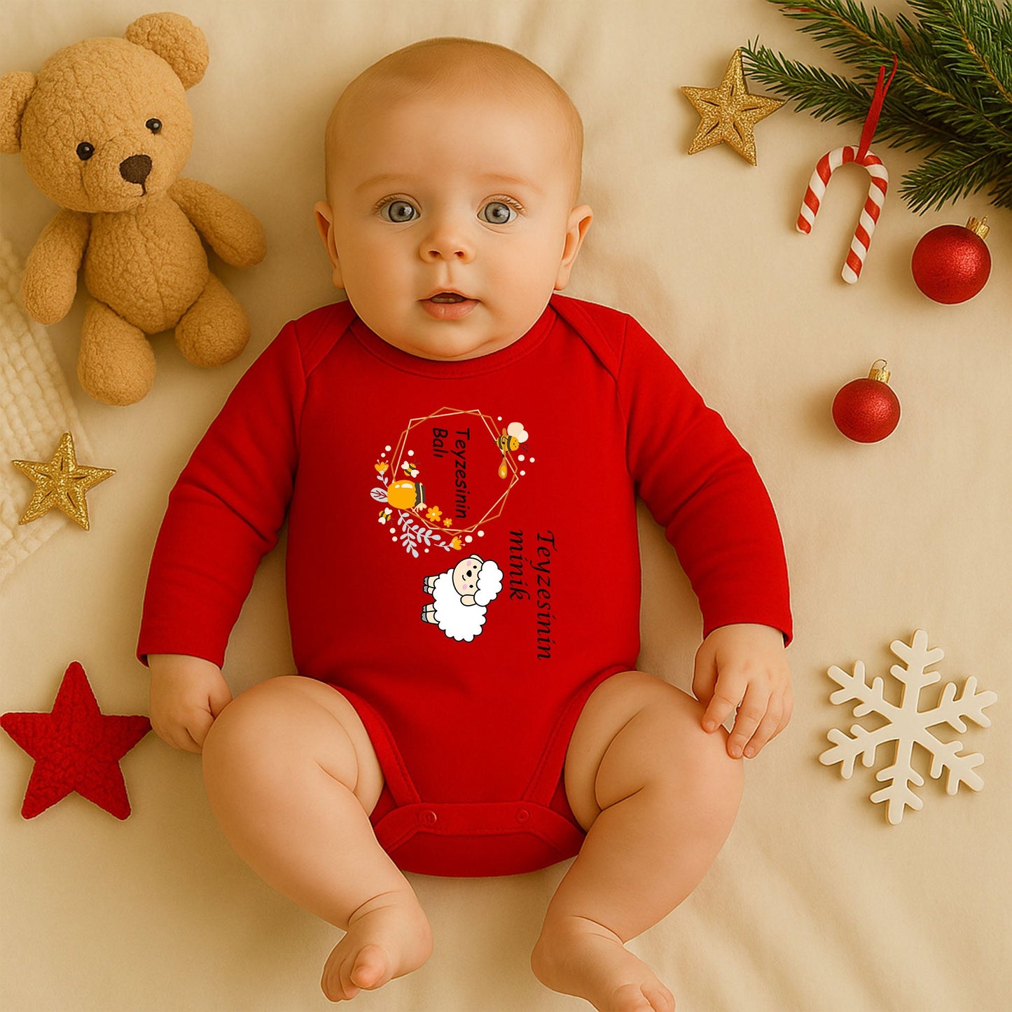 Kişiye Özel Bebek Zıbını – Bal Arısı & Kuzucuk Tasarım | 1–24 Ay