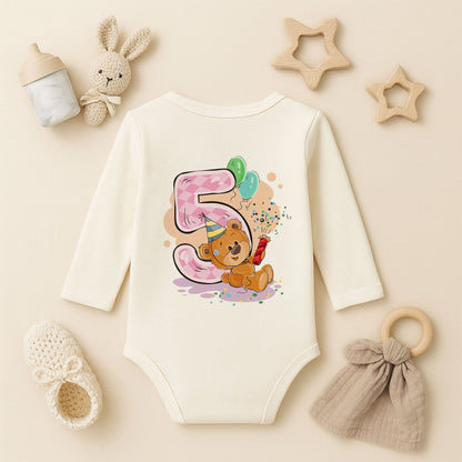 Kişiye Özel Doğum Günü Bebek Zıbını – 5 Yaş Ayıcık Tasarım | 1–36 Ay