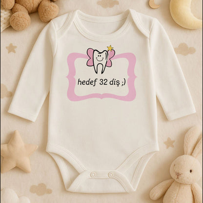 Kişiye Özel Bebek Zıbını – “Hedef 32 Diş” Diş Perisi Tasarım | 1–36 Ay