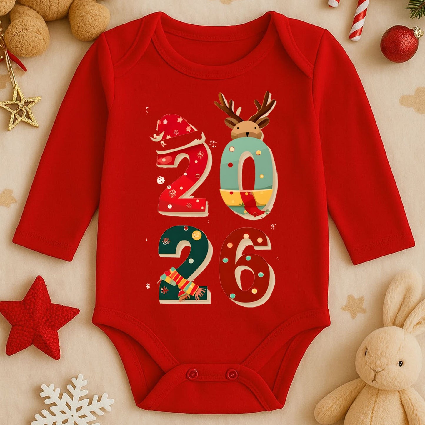 Kişiye Özel Bebek Zıbını – 2026 Noel Rakam Tasarımı | 1–36 Ay