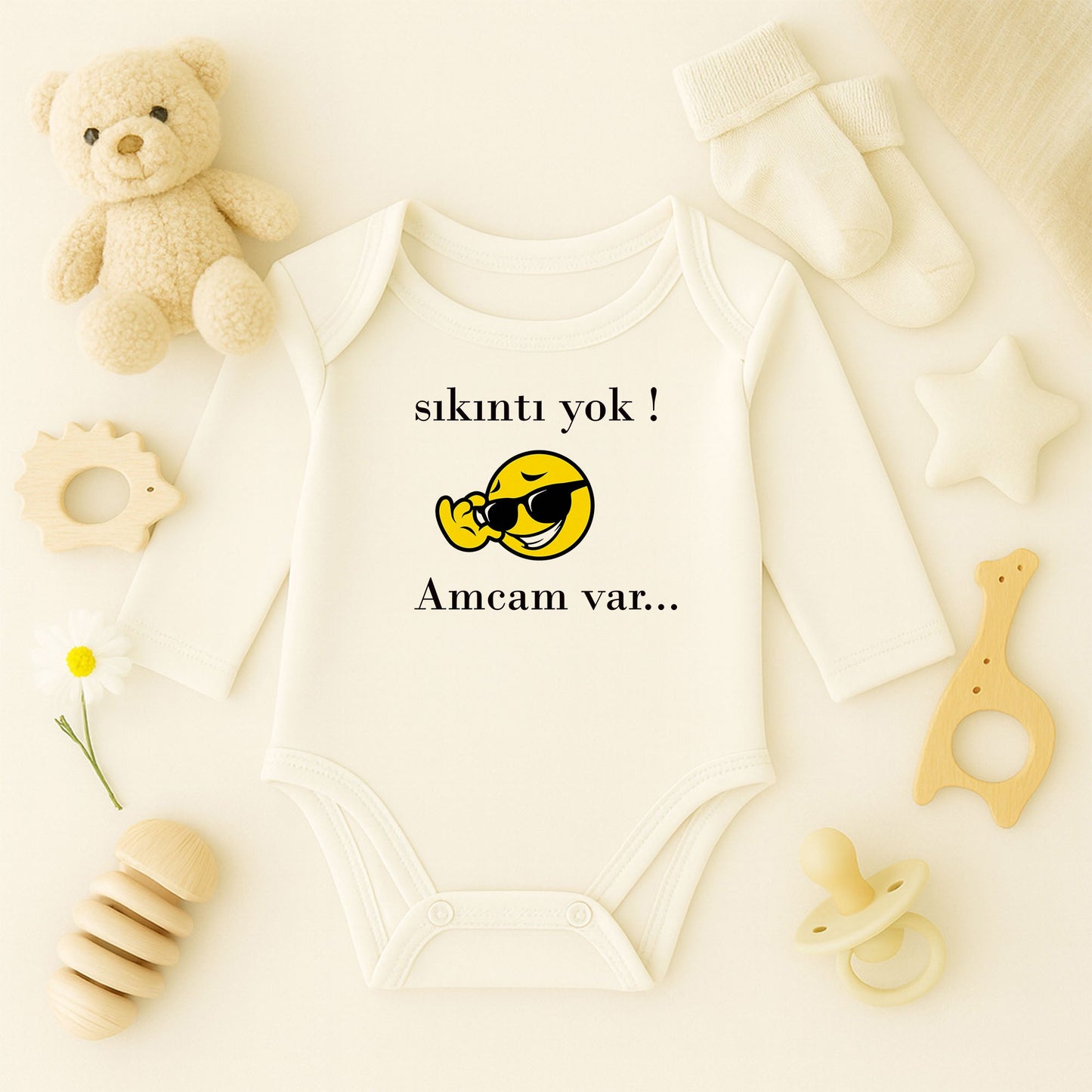 Kişiye Özel Bebek Zıbını – Sıkıntı Yok! Amcam Var Tasarım | 1–36 Ay