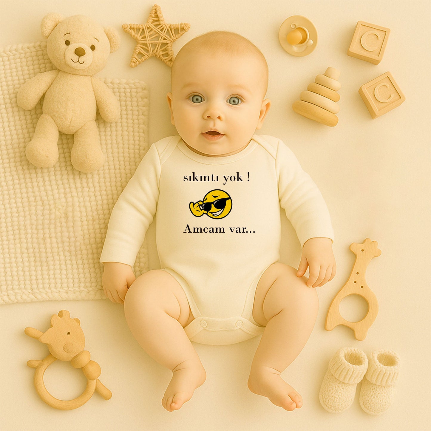 Kişiye Özel Bebek Zıbını – Sıkıntı Yok! Amcam Var Tasarım | 1–36 Ay