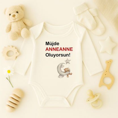 Kişiye Özel Bebek Zıbını – Anneanne Tasarım Ayıcık & Ay | 1–36 Ay