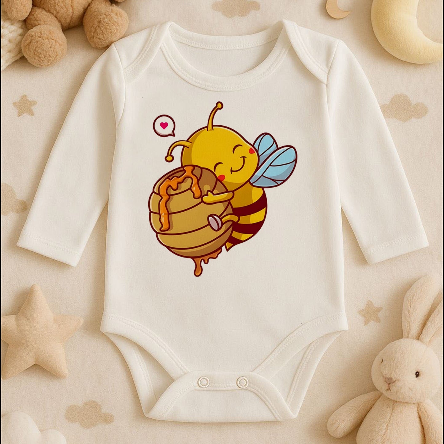 Kişiye Özel Bebek Zıbını – Mutlu Arı & Bal Peteği Tasarım | 1–36 Ay