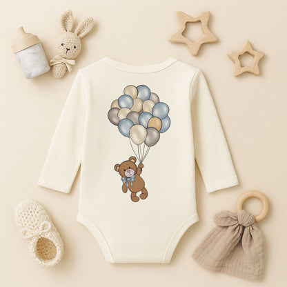 Soft Renk Balonlu Ayıcık Baskılı Bebek Zıbını | Unisex Premium Model | 1–36 Ay