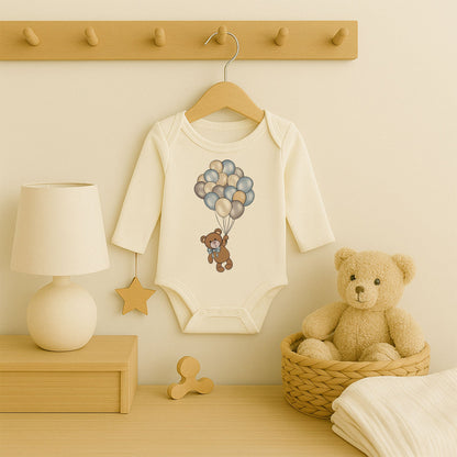 Soft Renk Balonlu Ayıcık Baskılı Bebek Zıbını | Unisex Premium Model | 1–36 Ay