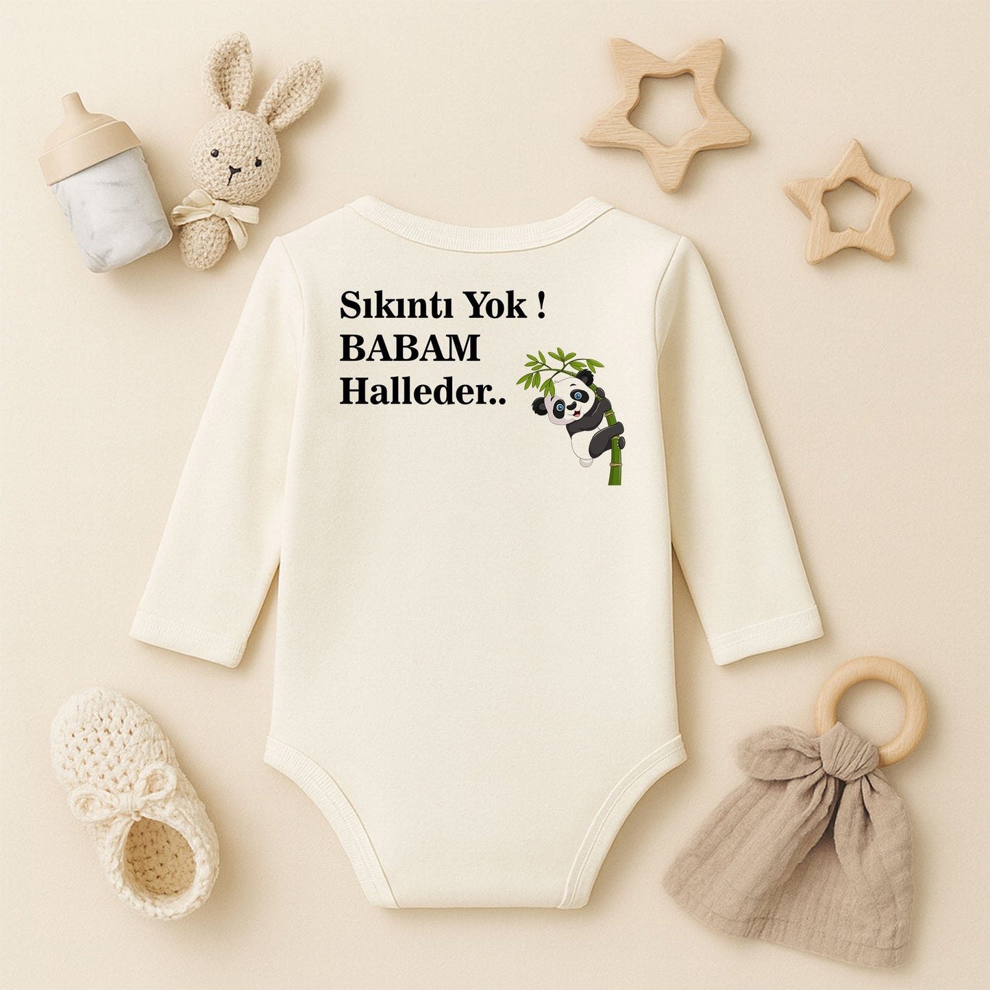 Panda ve Bambu Çubuk Temalı Bebek Zıbını | 1–36 Ay | Sevimli Jungle Tasarım