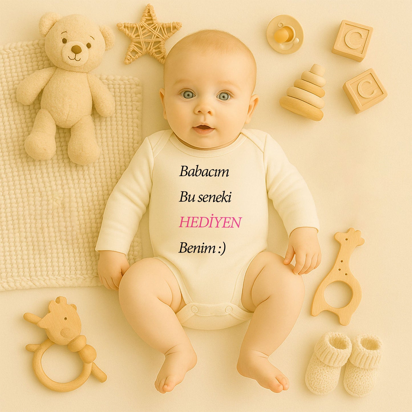 Hediyen Benden Bebek Zıbın – Eğlenceli Pembe Yazılı Tasarım | 1–36 Ay | Kız & Unisex