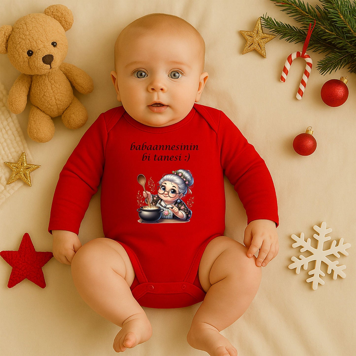 'Babaannesinin Birtanesi'Bebek Zıbını – 1–36 Ay | Hassas Ciltlere Uygun DTF Baskı