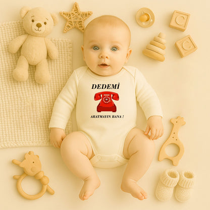 “Dedemi Aratmayın Bana!” Yazılı Bebek Zıbını – 1–36 Ay | Eğlenceli Retro Tasarım, DTF Baskı