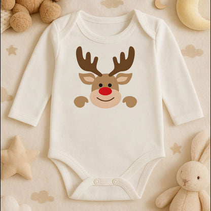 Sevimli Noel Geyiği Desenli Bebek Zıbını – 1–36 Ay | Yılbaşı Temalı