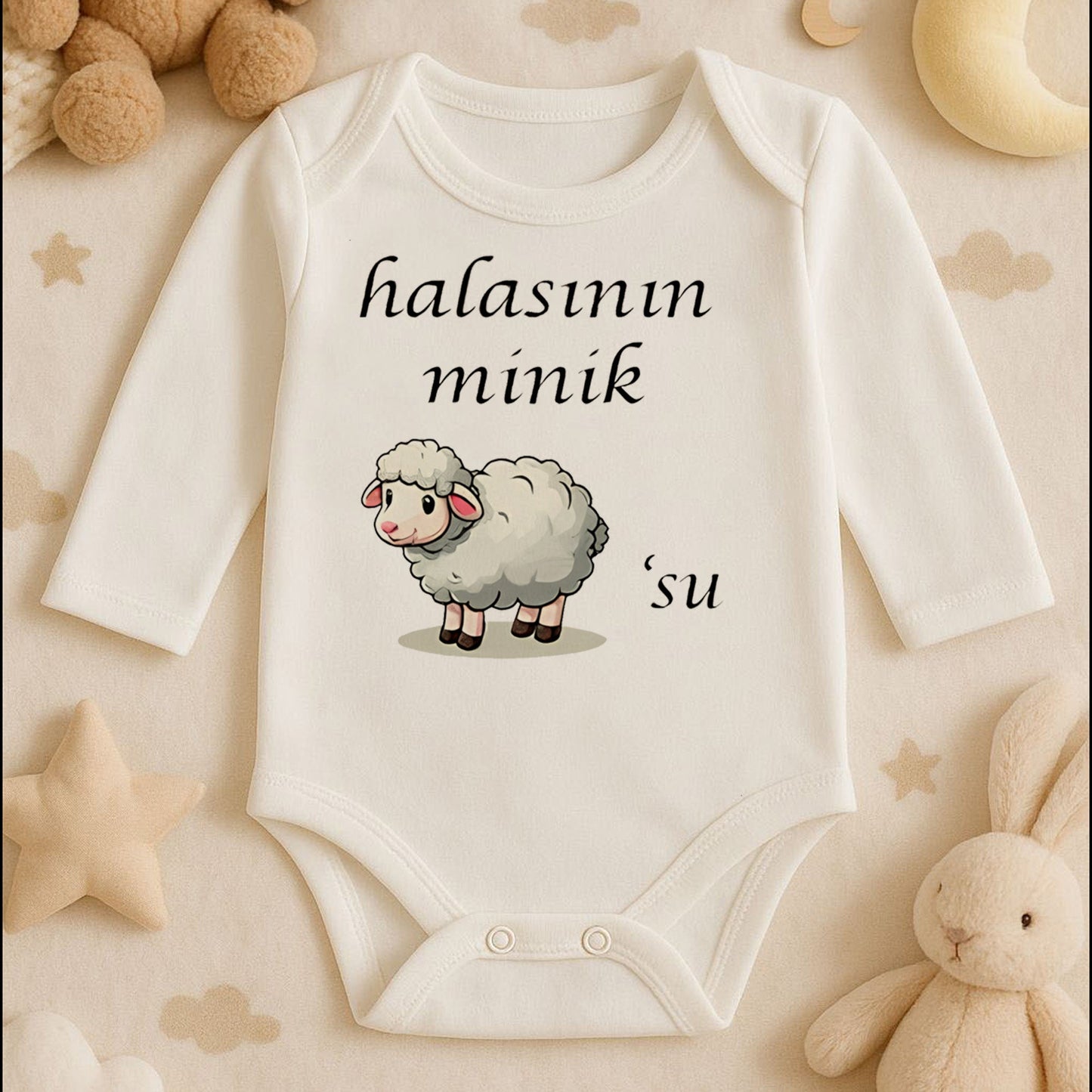 “Halasının Minik Süsü” Yazılı Kuzu Baskılı Bebek Zıbını – 1–36 Ay | Sevimli Tasarım