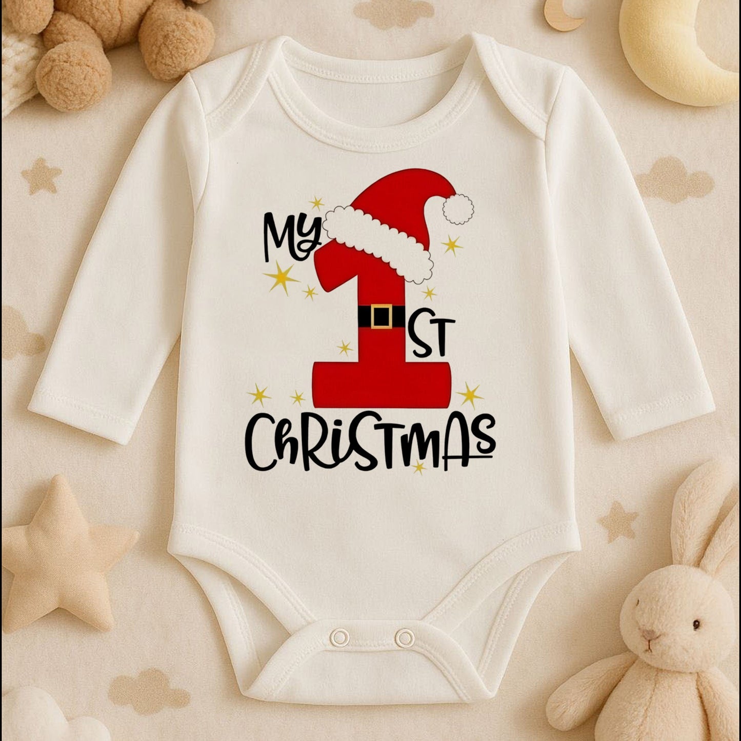 My 1st Christmas Baskılı Bebek Zıbını – İlk Yılbaşı Temalı Noel Tasarımı | 1–36 Ay