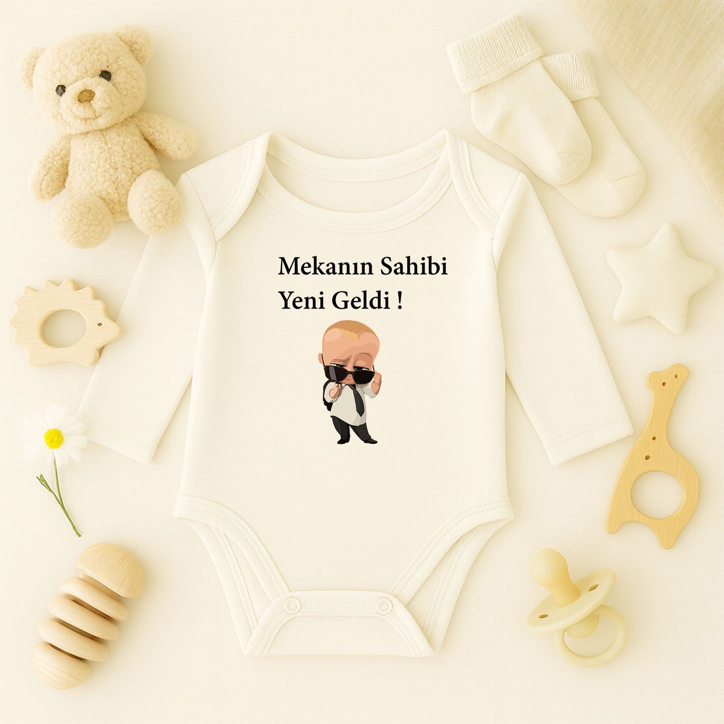 Cool Bebek Baskılı Bebek Zıbını – Gözlüklü Karizma Tasarım | 1–36 Ay