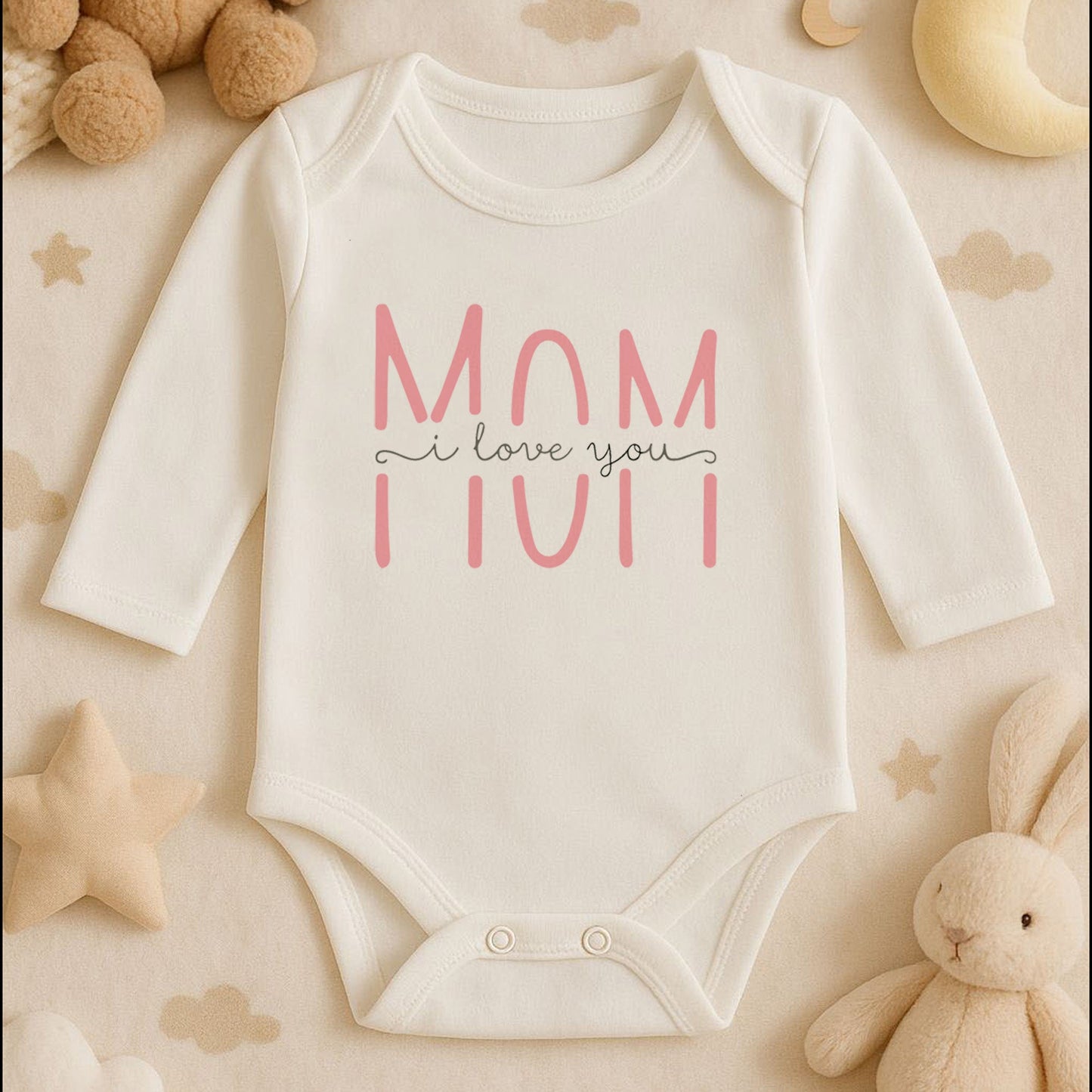 Mom I Love You Baskılı Bebek Zıbını | Anne Sevgisi Temalı | 1–36 Ay