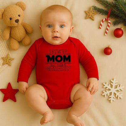 Best Mom in the Galaxy Baskılı Bebek Zıbını | Güçlü Anne Temalı | 1–36 Ay