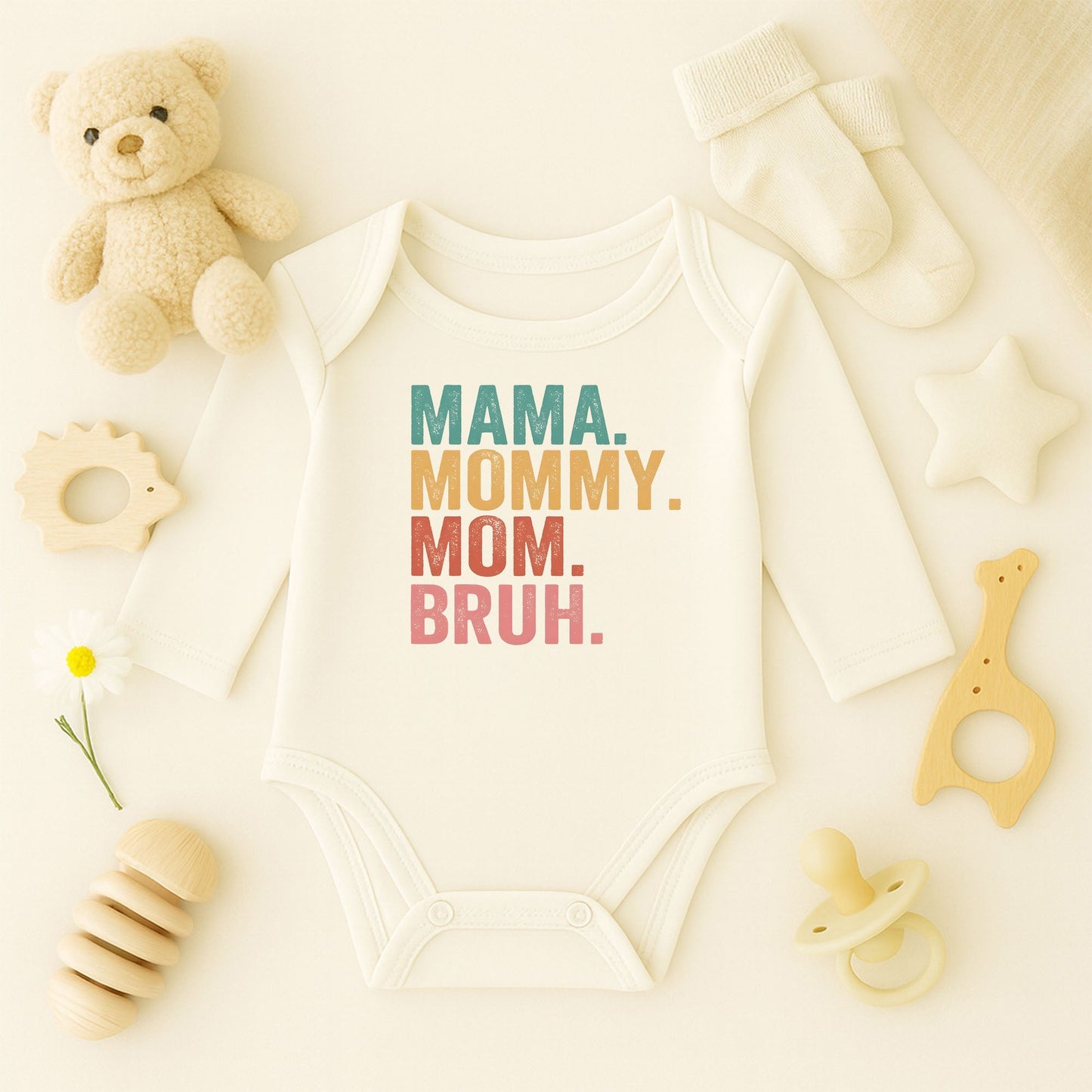 Mama Mommy Mom Bruh Baskılı Bebek Zıbını | Eğlenceli Anne Temalı | 1–36 Ay