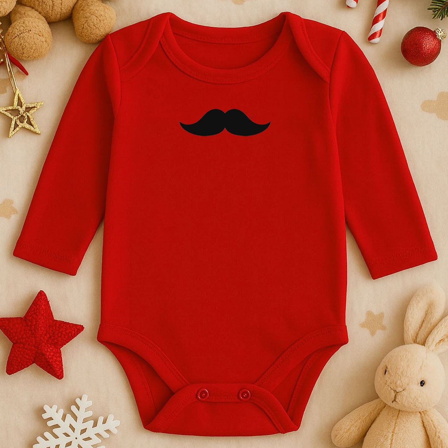 Bıyık Tasarımlı Bebek Zıbını | 1–36 Ay, DTF Baskı, Hassas Cilt Uyumlu, Eğlenceli Stil