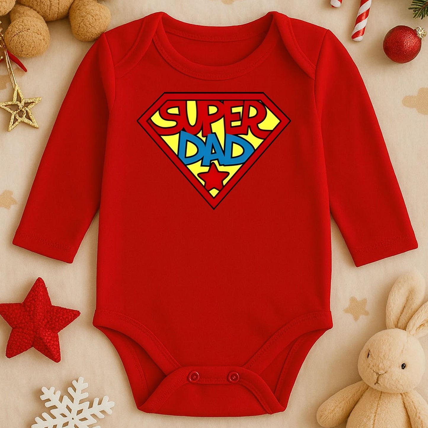 Super Dad Tasarımlı Bebek Zıbını | 1–36 Ay, DTF Baskı, Hassas Cilt Uyumlu, Baba Temalı
