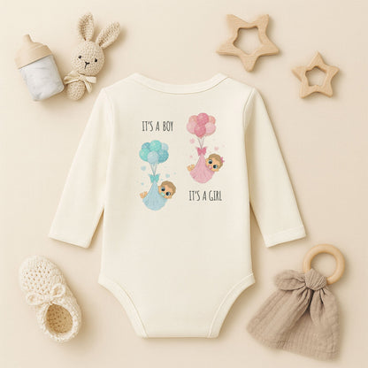 It’s a Boy / It’s a Girl Tasarımlı Bebek Zıbını | 1–36 Ay, DTF Baskı, Hassas Cilt Uyumlu