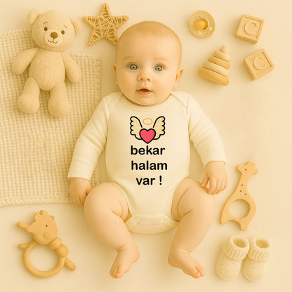 Melek Kanatlı Kalp Baskılı Bebek Zıbını | 1–36 Ay, DTF Baskı, Sevimli Tasarım