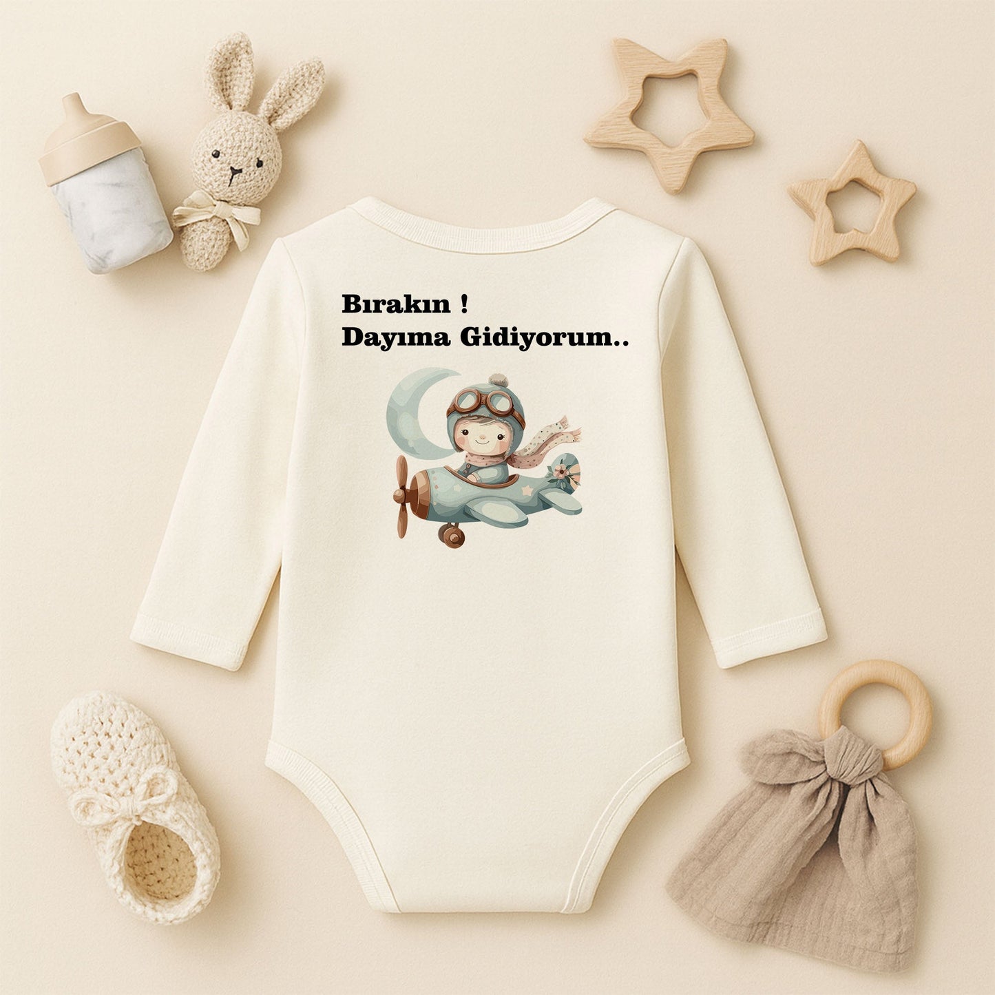 Kişiye Özel Uçaklı Bebek Zıbını – Pilot Temalı İsimli Tasarım | 1–36 Ay DTF Baskı