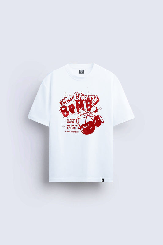 cherry baskılı oversize beyaz tişört