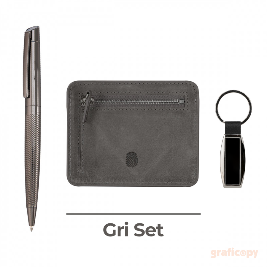 Luxury Personalized Leather Wallet Gift Set for Men - Custom Engraved Metal Pen, Keychain, Fingerprint Keepsake - Elegant Gift Boxed Set