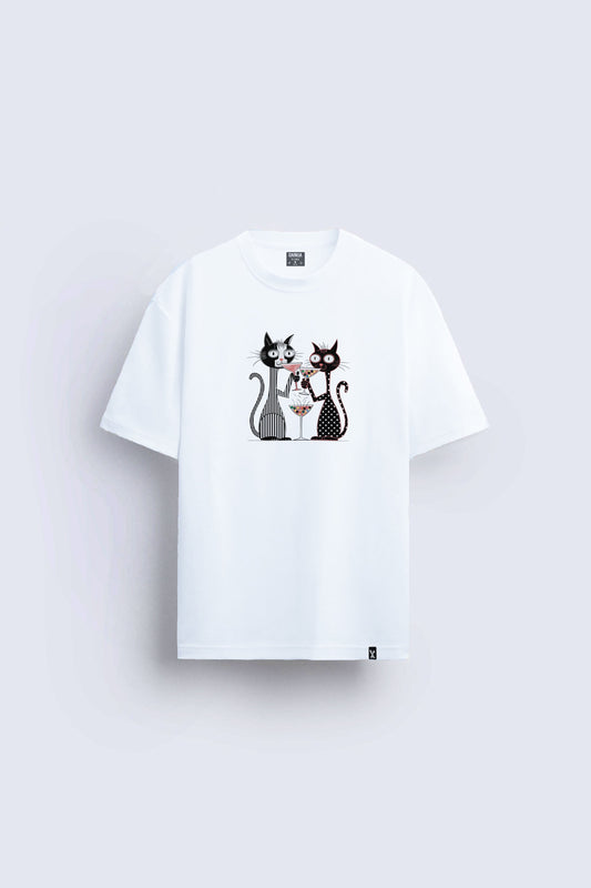 Kedi baskılı regular tişört