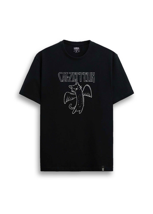 catzeppelin baskılı regular siyah tişört