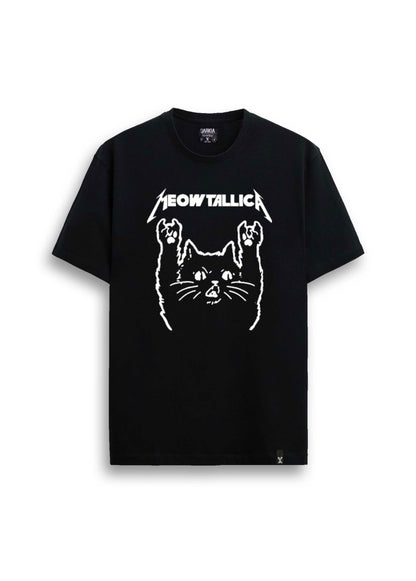 meowtallica baskılı regular siyah tişört
