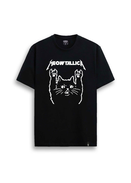 meowtallica baskılı regular siyah tişört